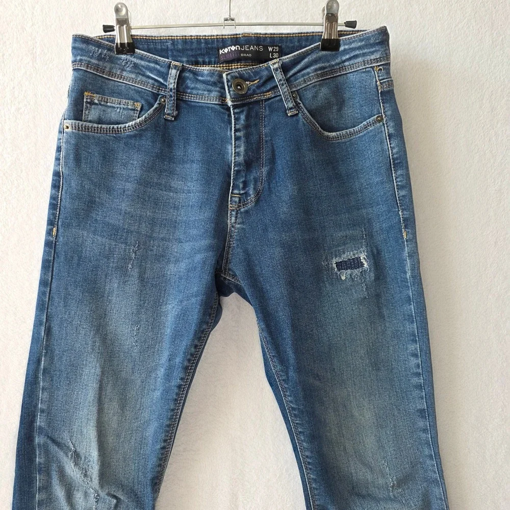 Koton Brad Slim Fit Jeans Mens 29x30 Blue Excellent Distressed Patched Denim
